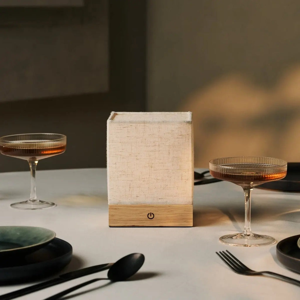 Cordless Table Lamp With LED And Linen Blend Shade
