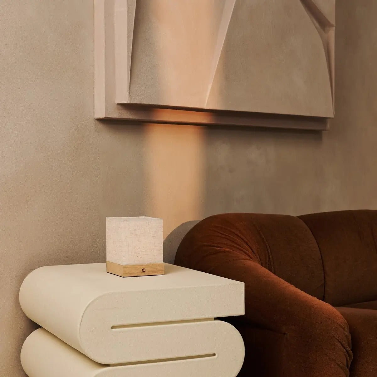 Cordless Table Lamp With LED And Linen Blend Shade