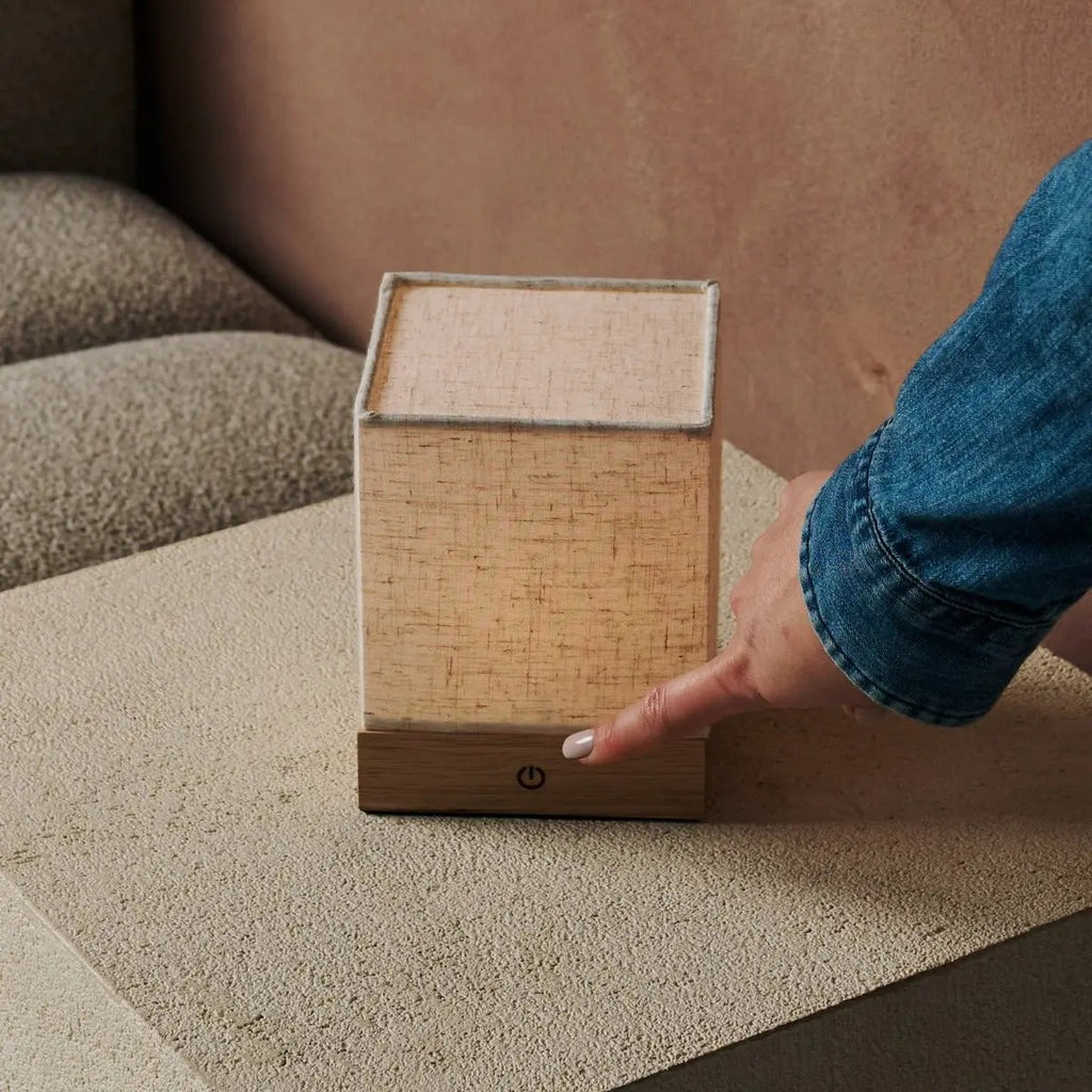 Cordless Table Lamp With LED And Linen Blend Shade