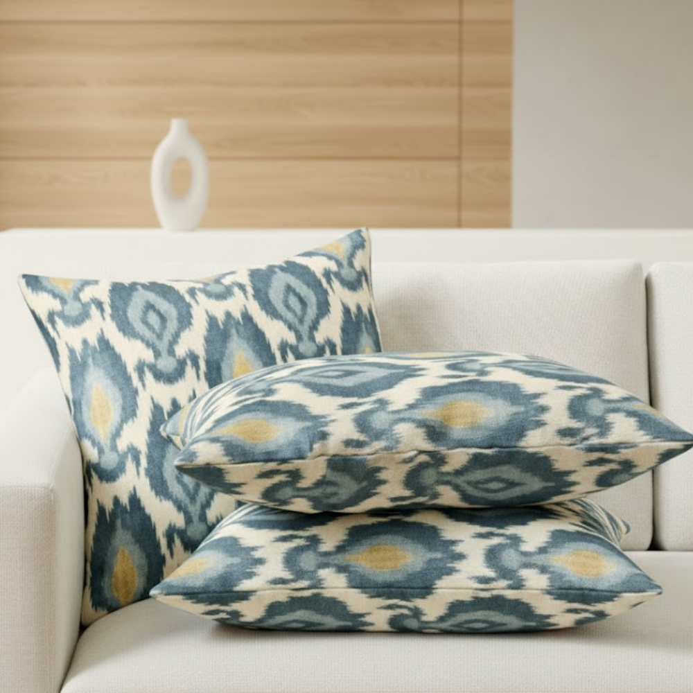 Wander Cotton Cushion Cover Ikat Pattern Zipper Closure