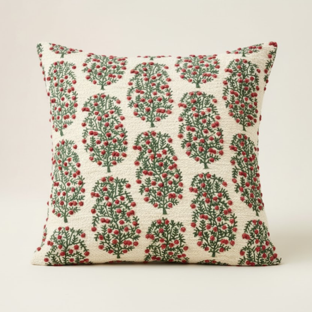 Bloom Cotton Linen Blend Cushion Cover Embroidered Detail Zipper Closure