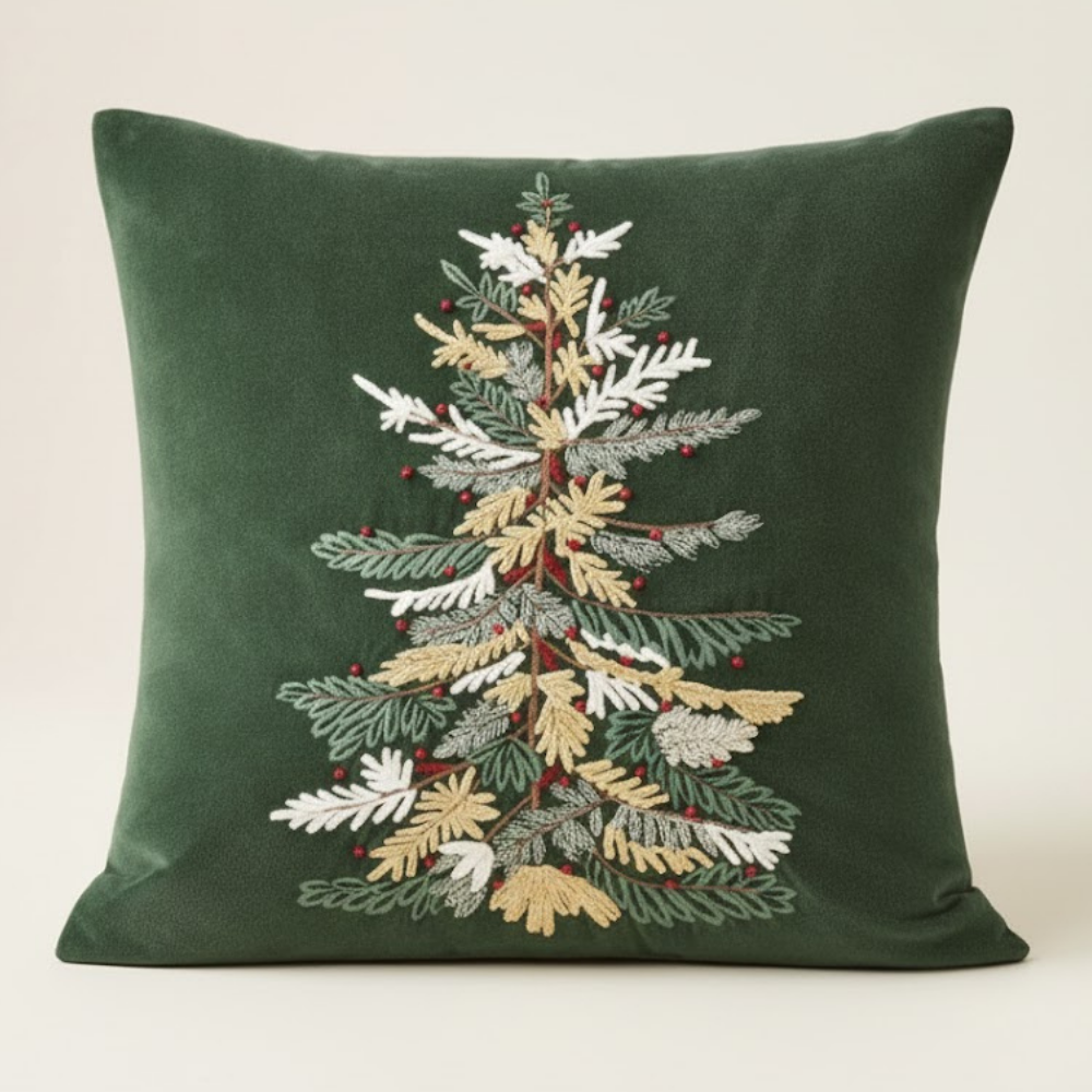 Grove Cotton Velvet Cushion Cover Embroidered Detail Zipper Closure