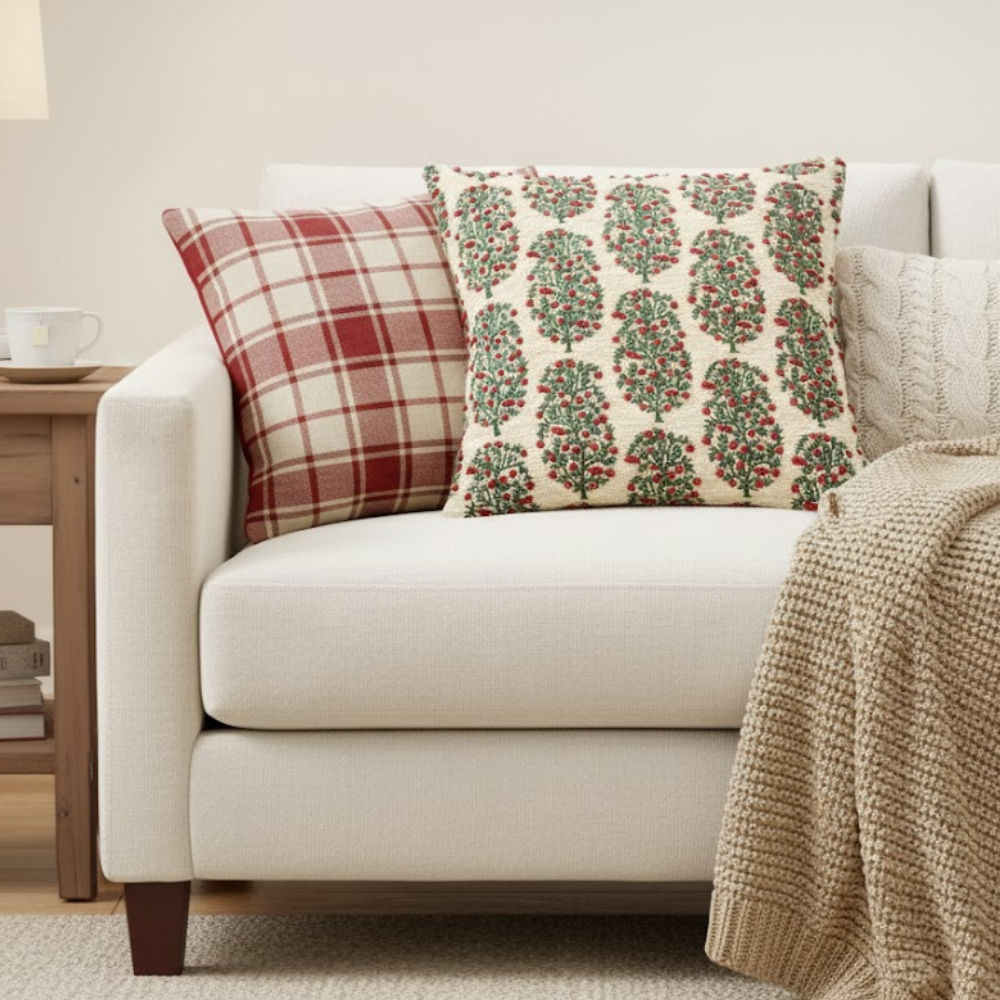 Bloom Cotton Linen Blend Cushion Cover Embroidered Detail Zipper Closure