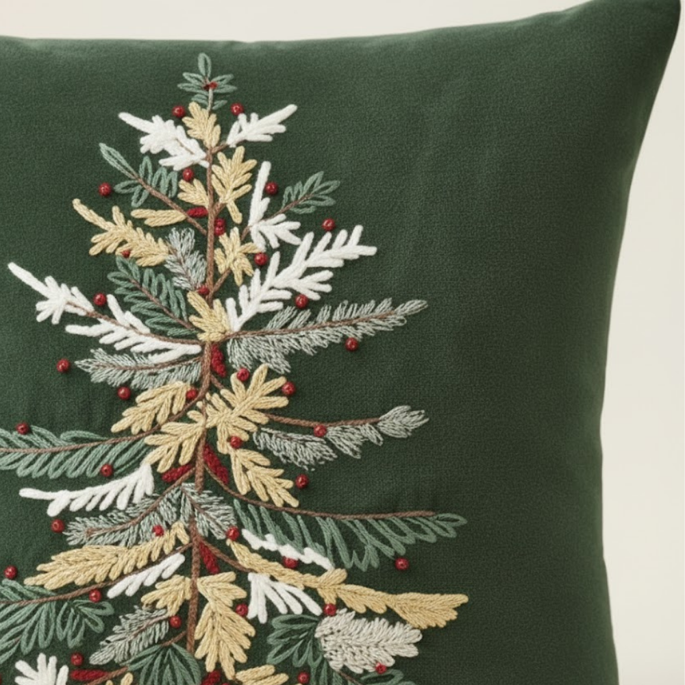 Grove Cotton Velvet Cushion Cover Embroidered Detail Zipper Closure