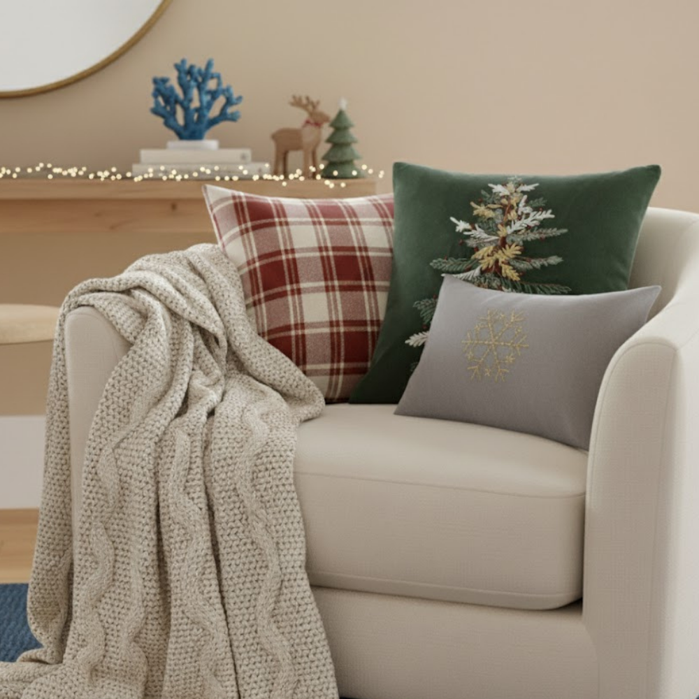 Grove Cotton Velvet Cushion Cover Embroidered Detail Zipper Closure