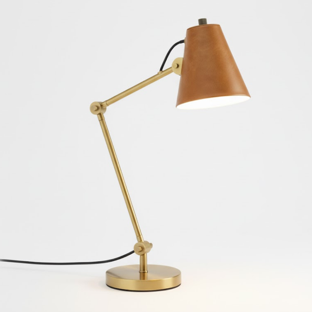 Dome Leather Desk Lamp Round Shade