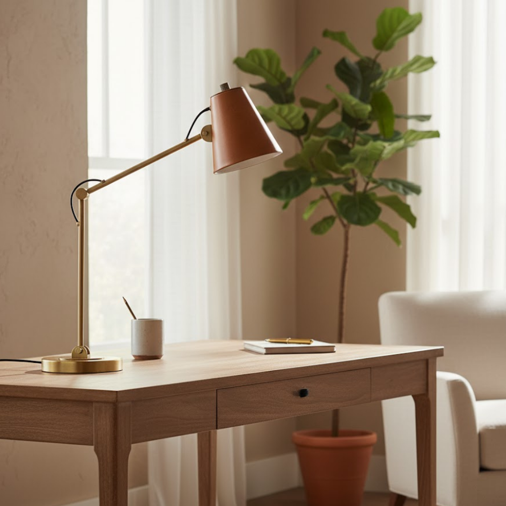 Dome Leather Desk Lamp Round Shade