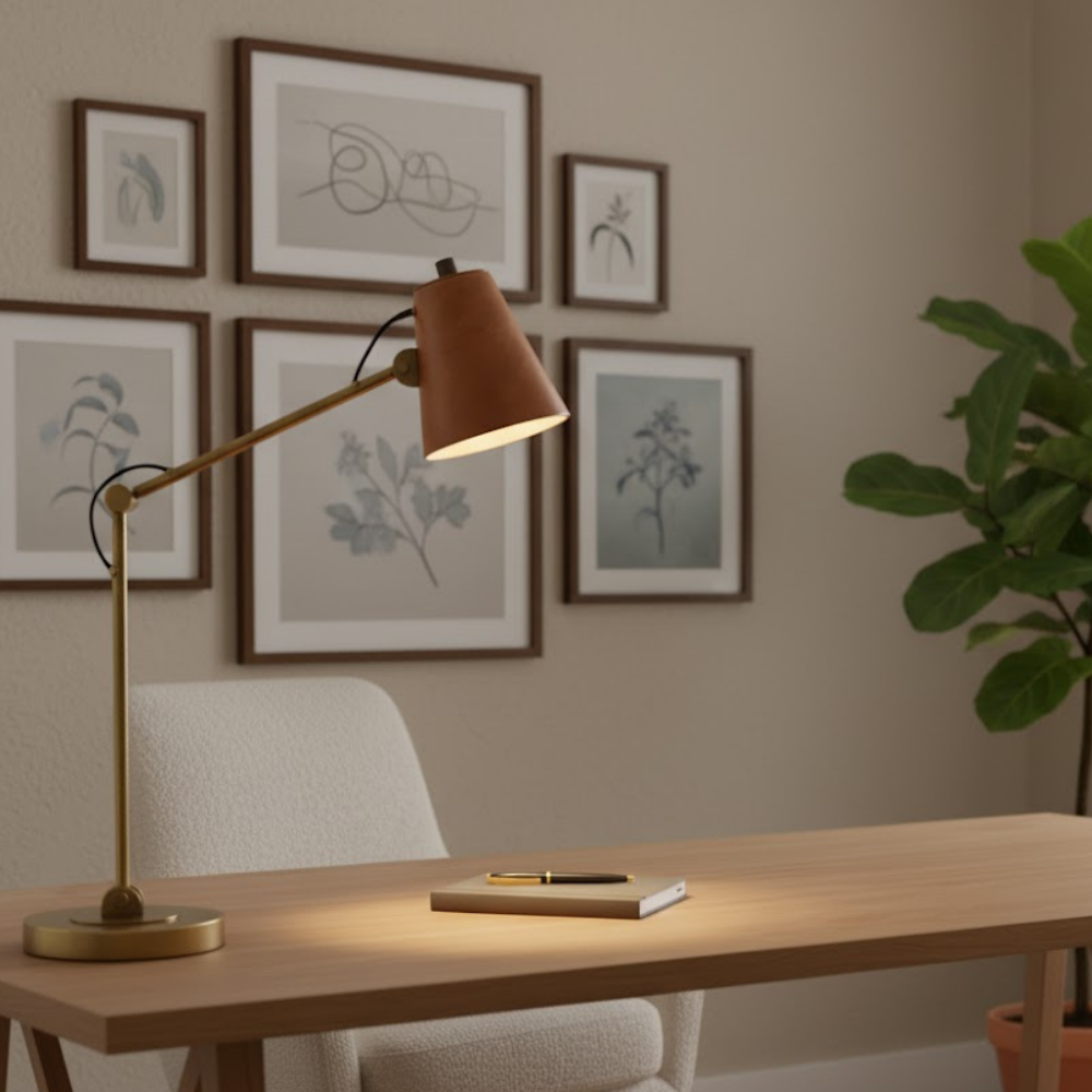 Dome Leather Desk Lamp Round Shade