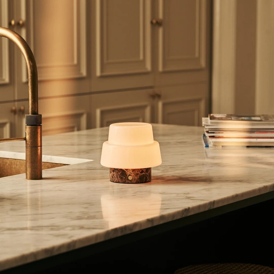 Marble Table Lamp With Rechargeable LED And Glass Shade