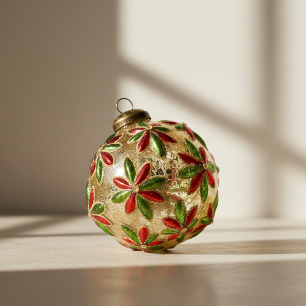 Flora Glass Bauble Hand-Blown Floral Style