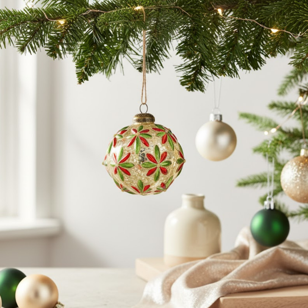 Flora Glass Bauble Hand-Blown Floral Style