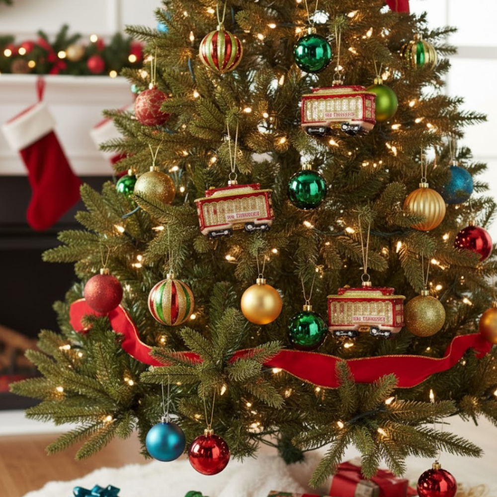 Peak Glass Cable Car Bauble Metallic Finish