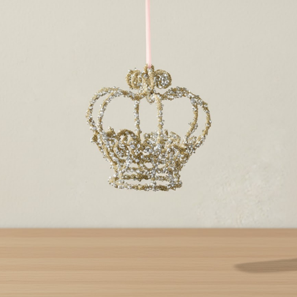 Regal Glass Crown Bauble Glitter Accent