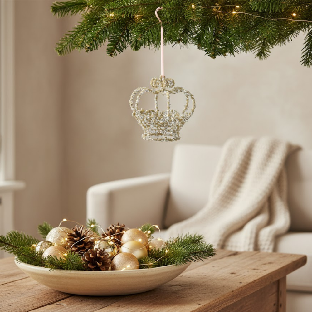 Regal Glass Crown Bauble Glitter Accent