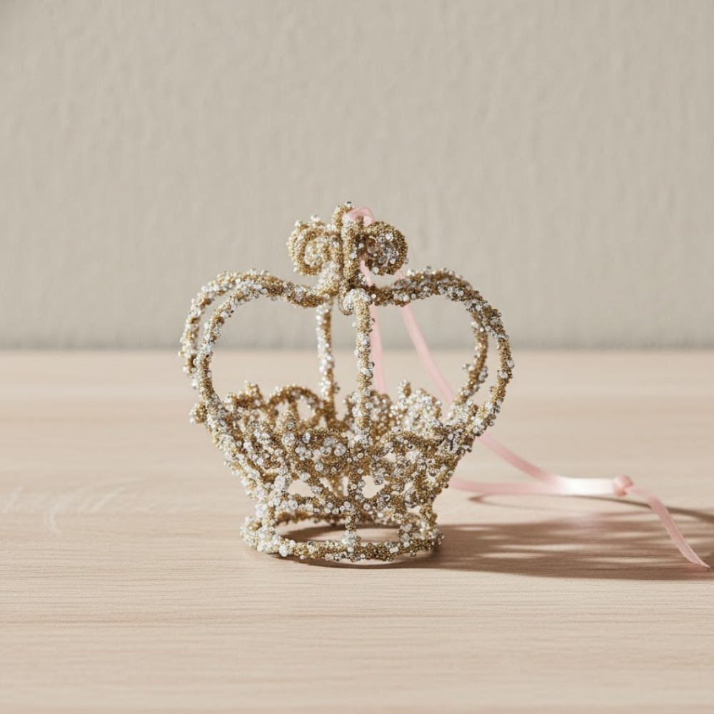 Regal Glass Crown Bauble Glitter Accent