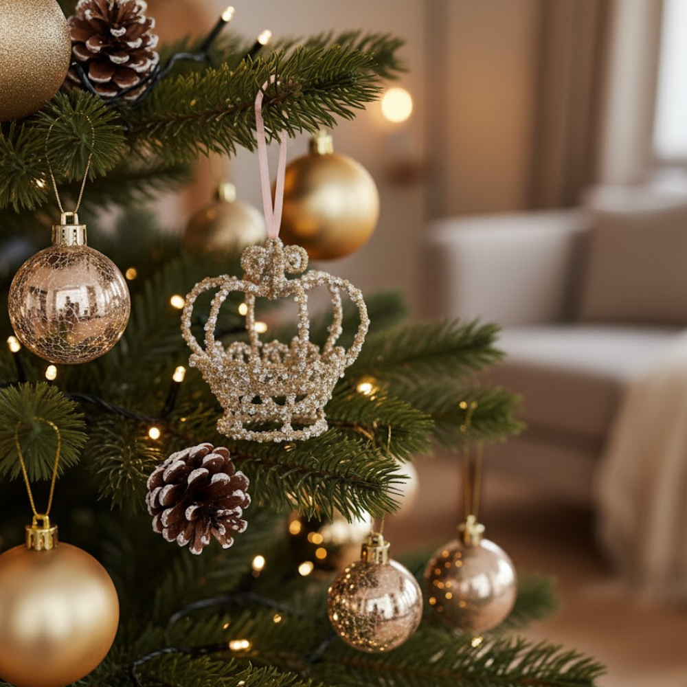 Regal Glass Crown Bauble Glitter Accent