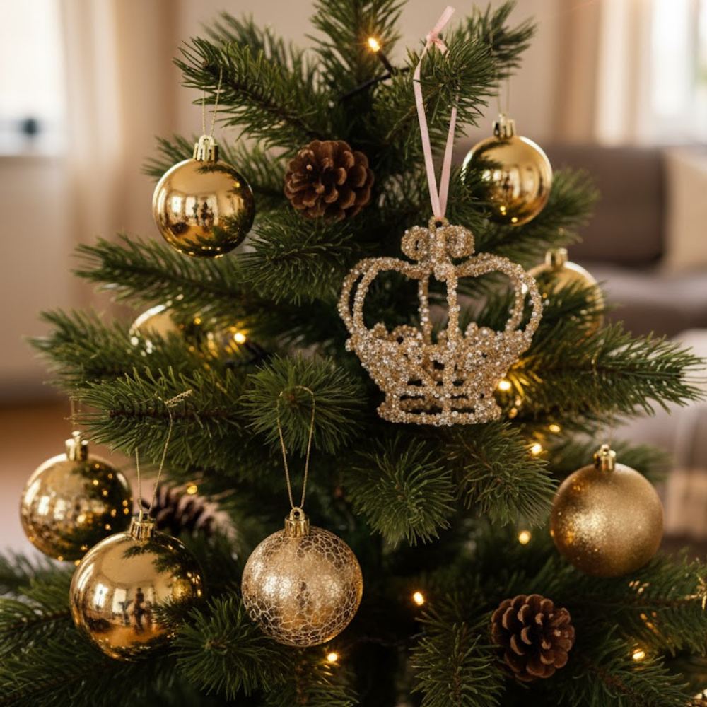 Regal Glass Crown Bauble Glitter Accent