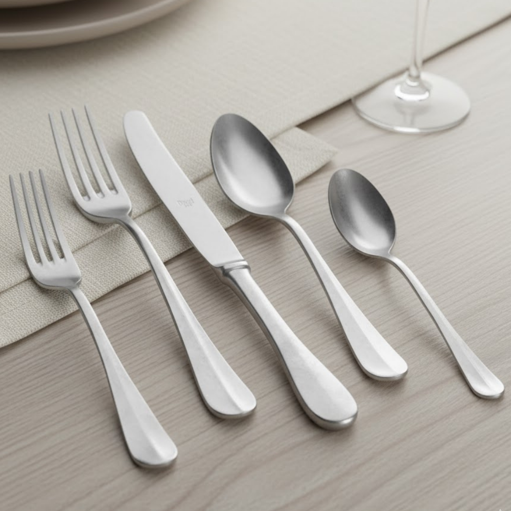 Grain Stainless Steel Flatware 5 Piece Set Tumbled Brushed Finish