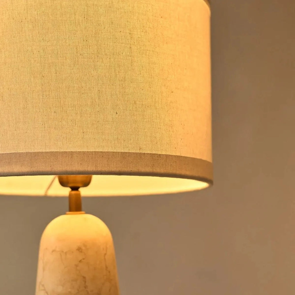 Handcrafted Marble Lamp With Fabric Shade And E27 Socket