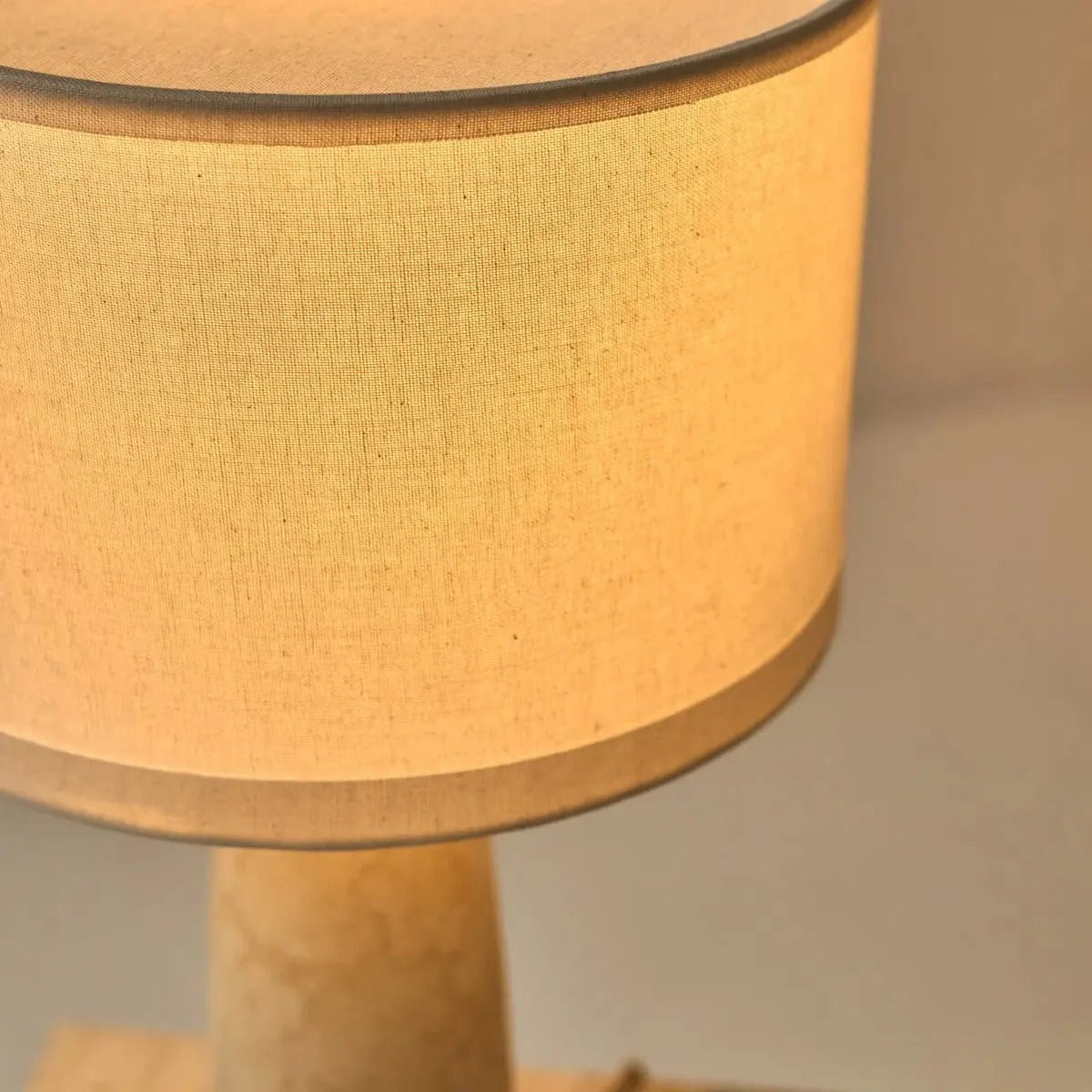 Handcrafted Marble Lamp With Fabric Shade And E27 Socket