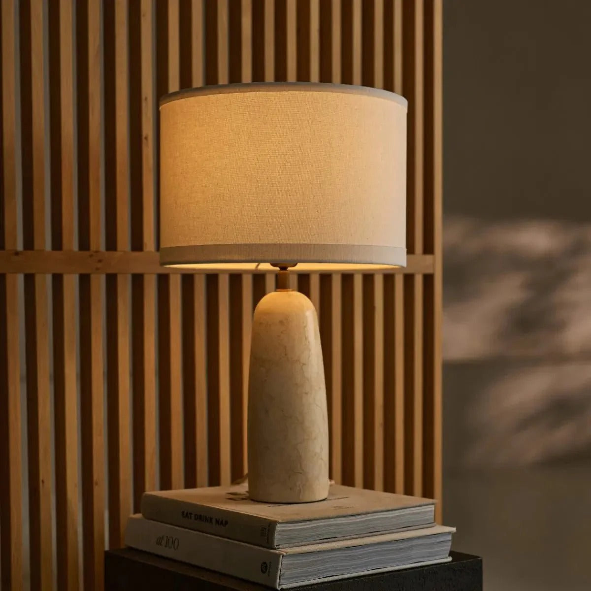 Handcrafted Marble Lamp With Fabric Shade And E27 Socket