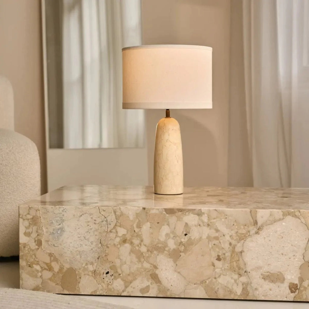 Handcrafted Marble Lamp With Fabric Shade And E27 Socket