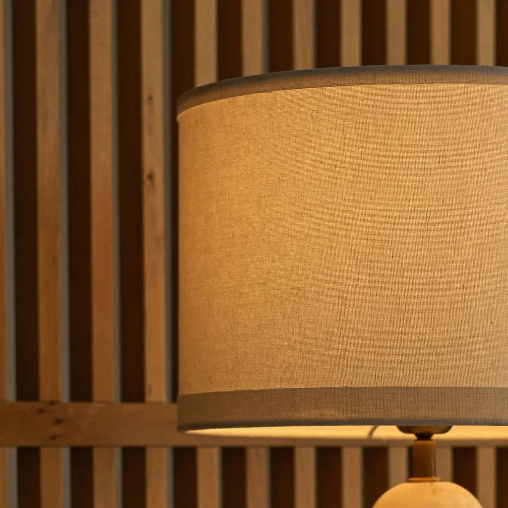 Handcrafted Marble Lamp With Fabric Shade And E27 Socket