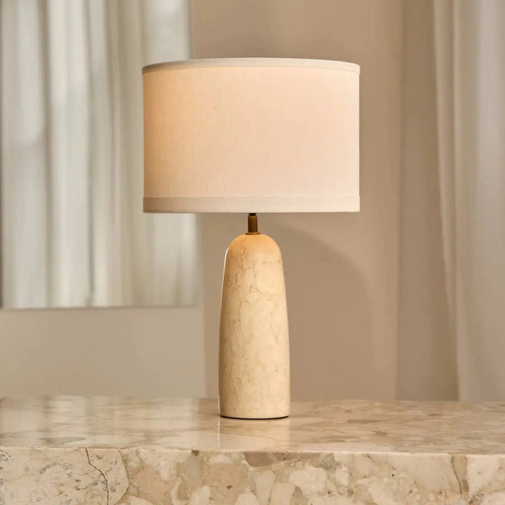 Handcrafted Marble Lamp With Fabric Shade And E27 Socket