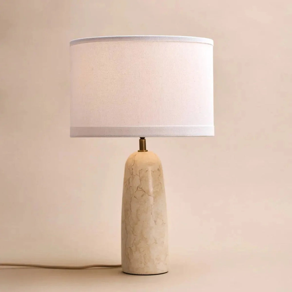 Handcrafted Marble Lamp With Fabric Shade And E27 Socket