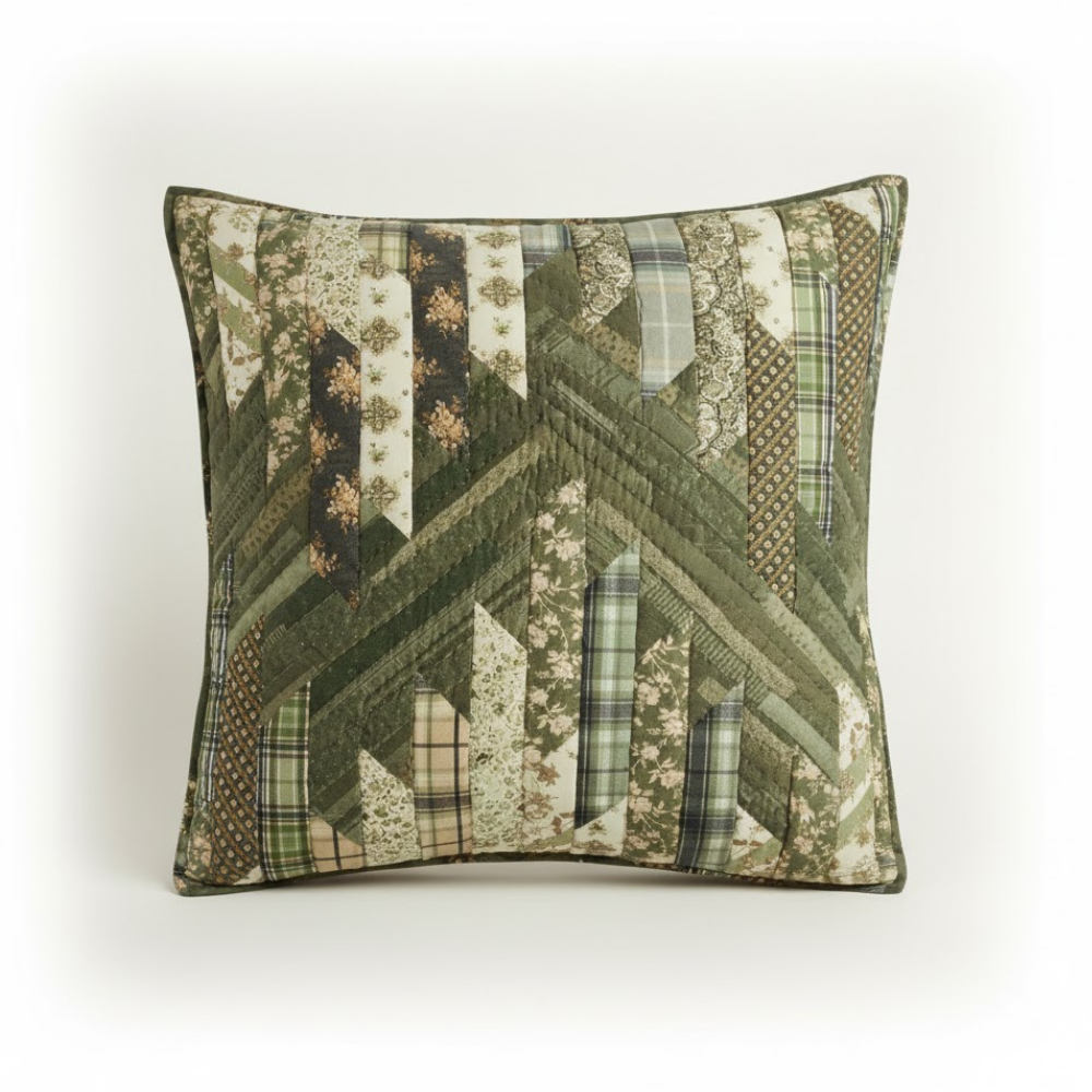 Holly Quilted Cotton Pillowcase Spruce Motif Patchwork