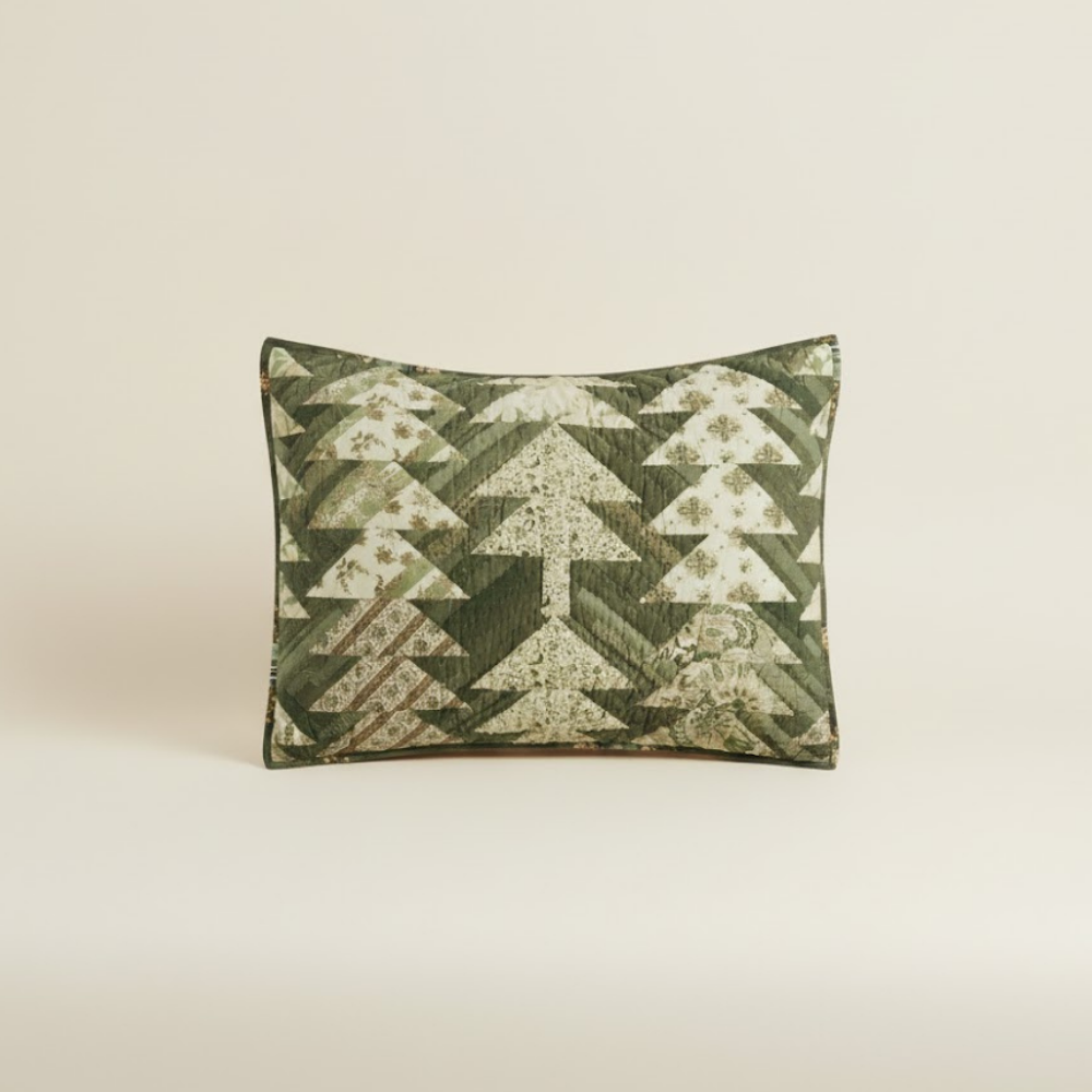 Holly Quilted Cotton Pillowcase Spruce Motif Patchwork