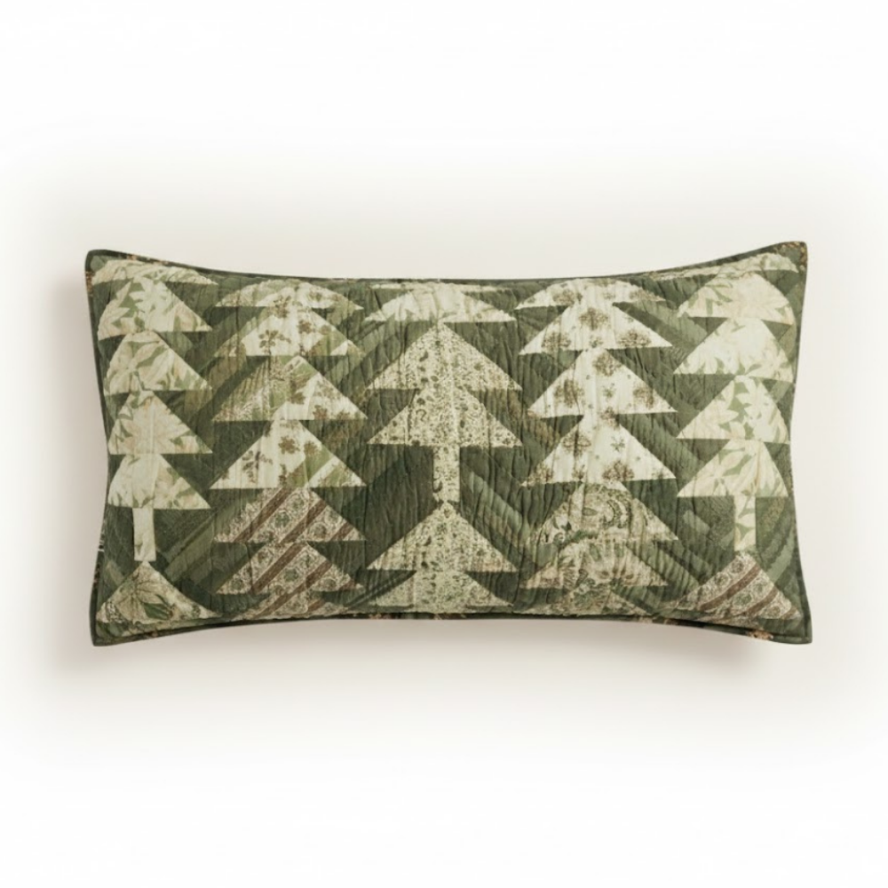 Holly Quilted Cotton Pillowcase Spruce Motif Patchwork