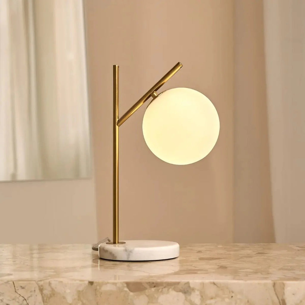 Marble Lamp With Frosted Glass Spheres And Golden Legs