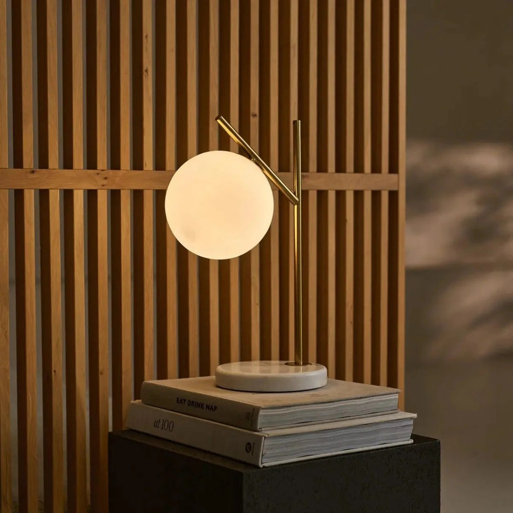 Marble Lamp With Frosted Glass Spheres And Golden Legs