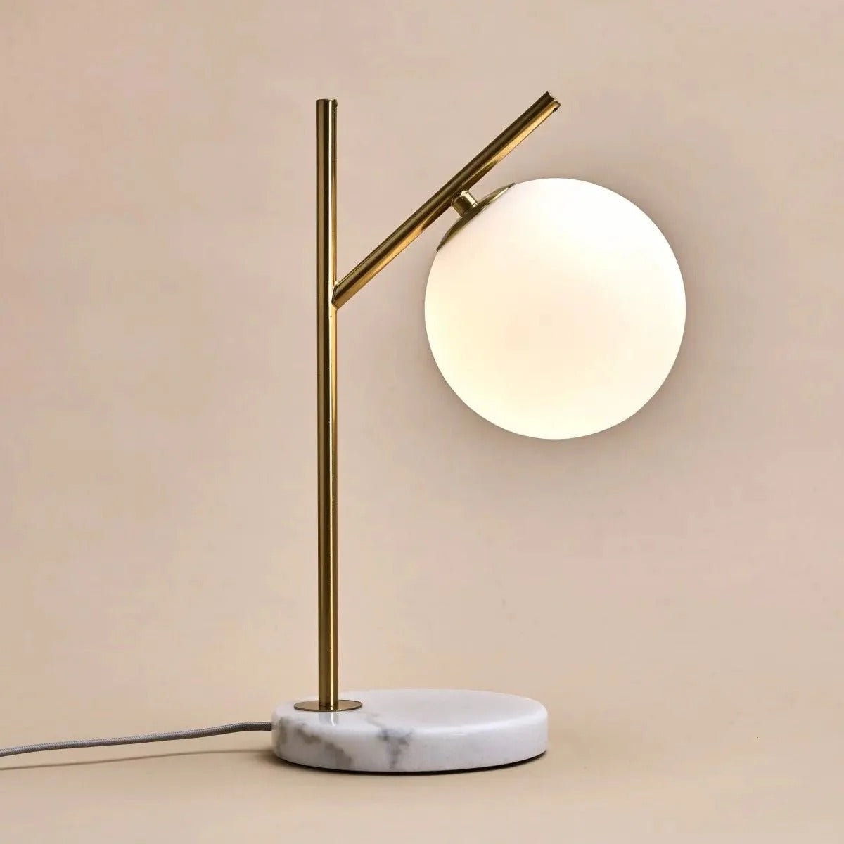 Marble Lamp With Frosted Glass Spheres And Golden Legs