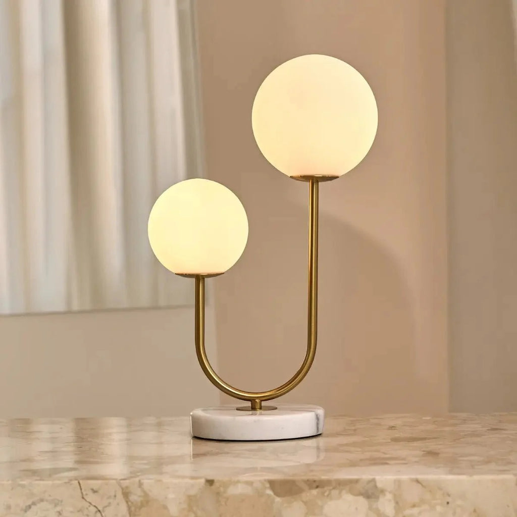 Marble Lamp With Frosted Glass Spheres And Golden Legs