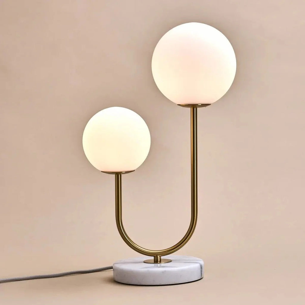 Marble Lamp With Frosted Glass Spheres And Golden Legs