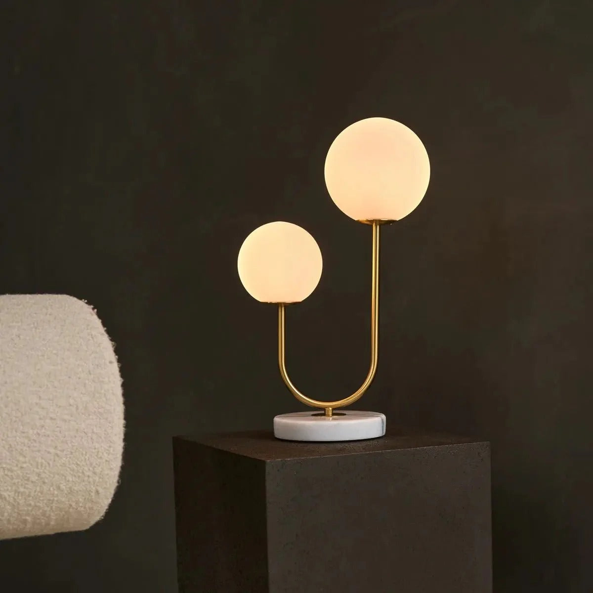 Marble Lamp With Frosted Glass Spheres And Golden Legs