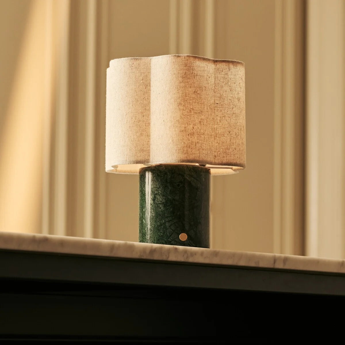 Marble Table Lamp Green With Modular Linen Shade And Rechargeable LED