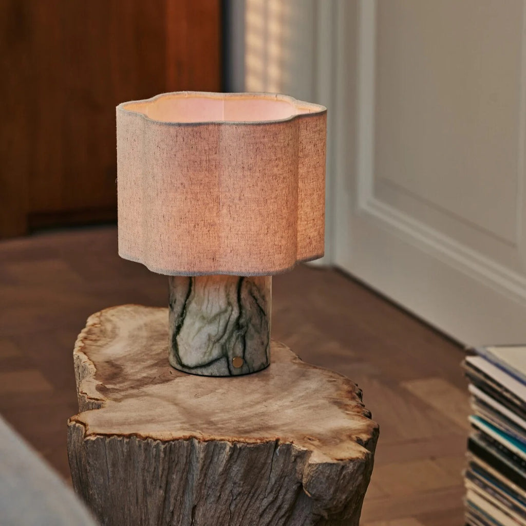 Marble Table Lamp Ice Green With Rechargeable LED And Linen Shade