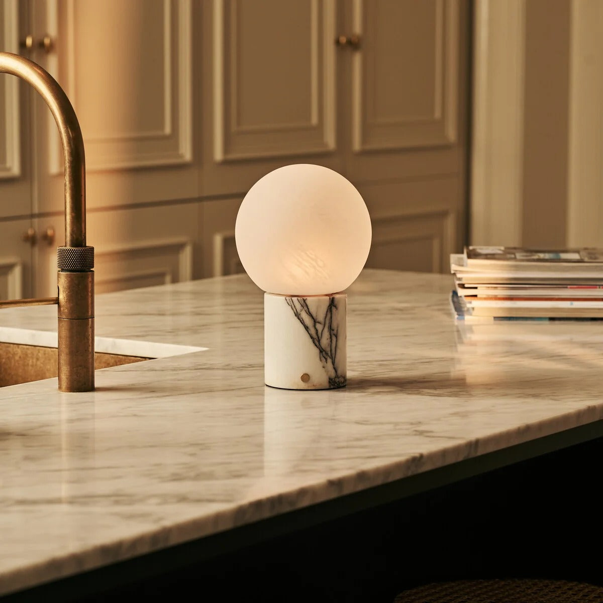 Marble Table Lamp With Dimmable LED And Modular Glass Shade
