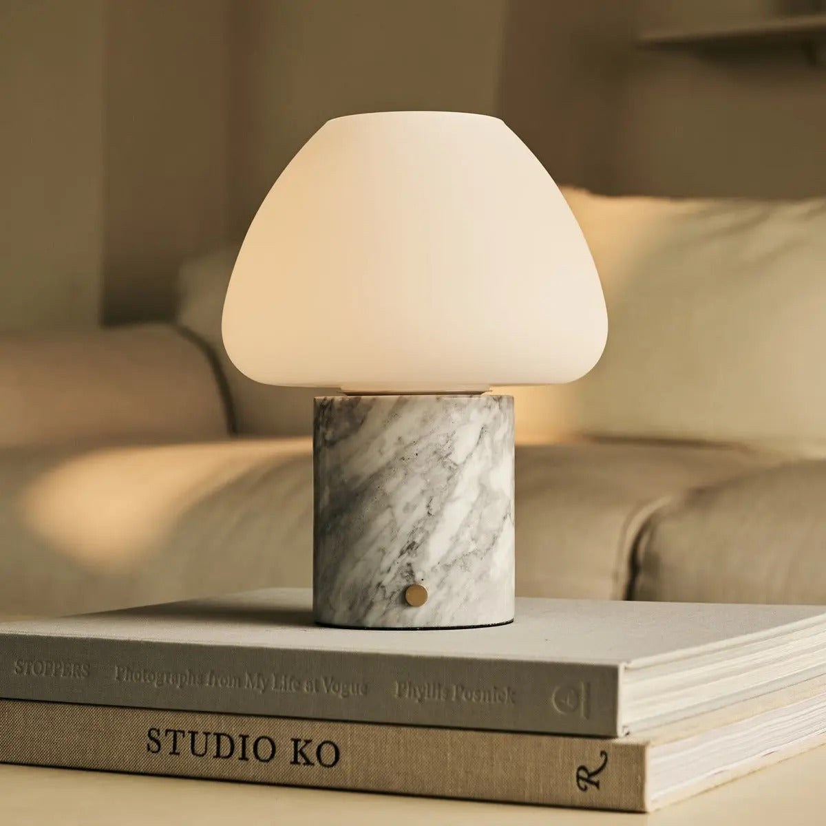 Marble Table Lamp With Rechargeable LED And Touch Dimming
