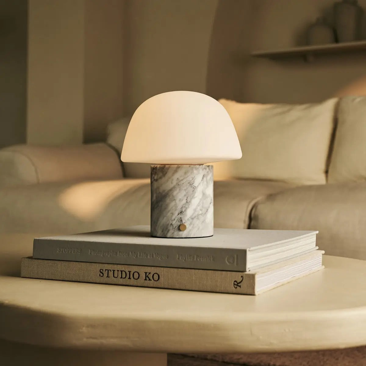 Marble Table Lamp With Touch Dimming And Modular Glass Shade