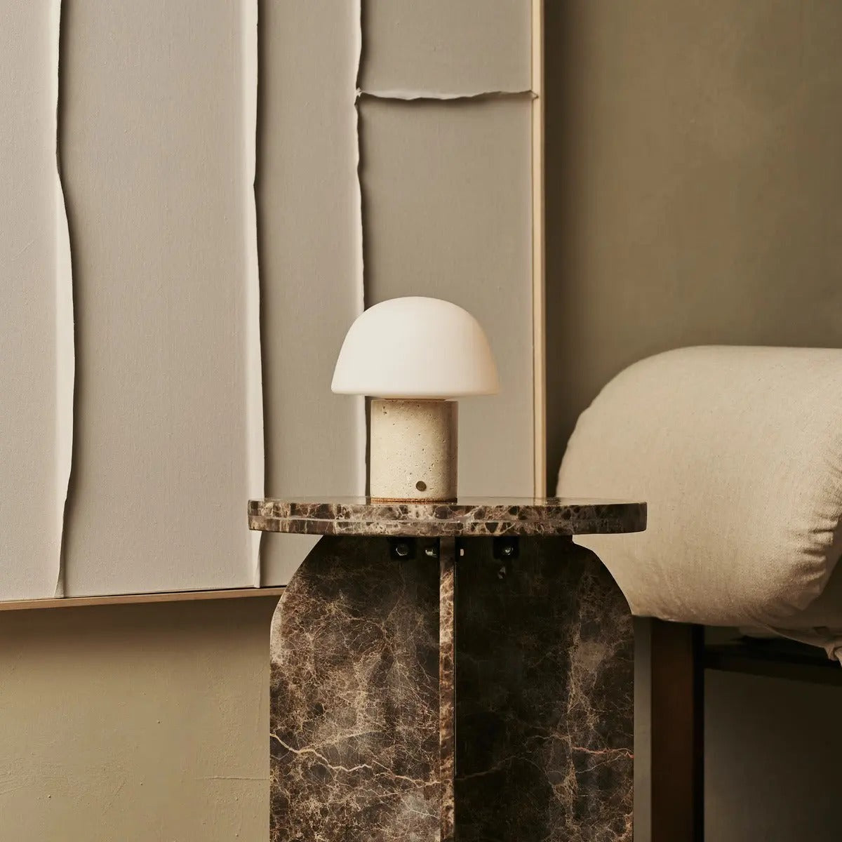 Marble Table Lamp With Touch Dimming And Modular Glass Shade