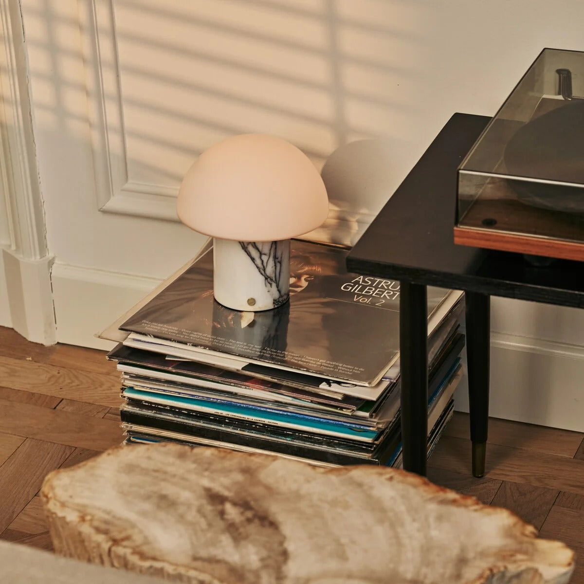 Marble Table Lamp With Wireless LED And Glass Shade