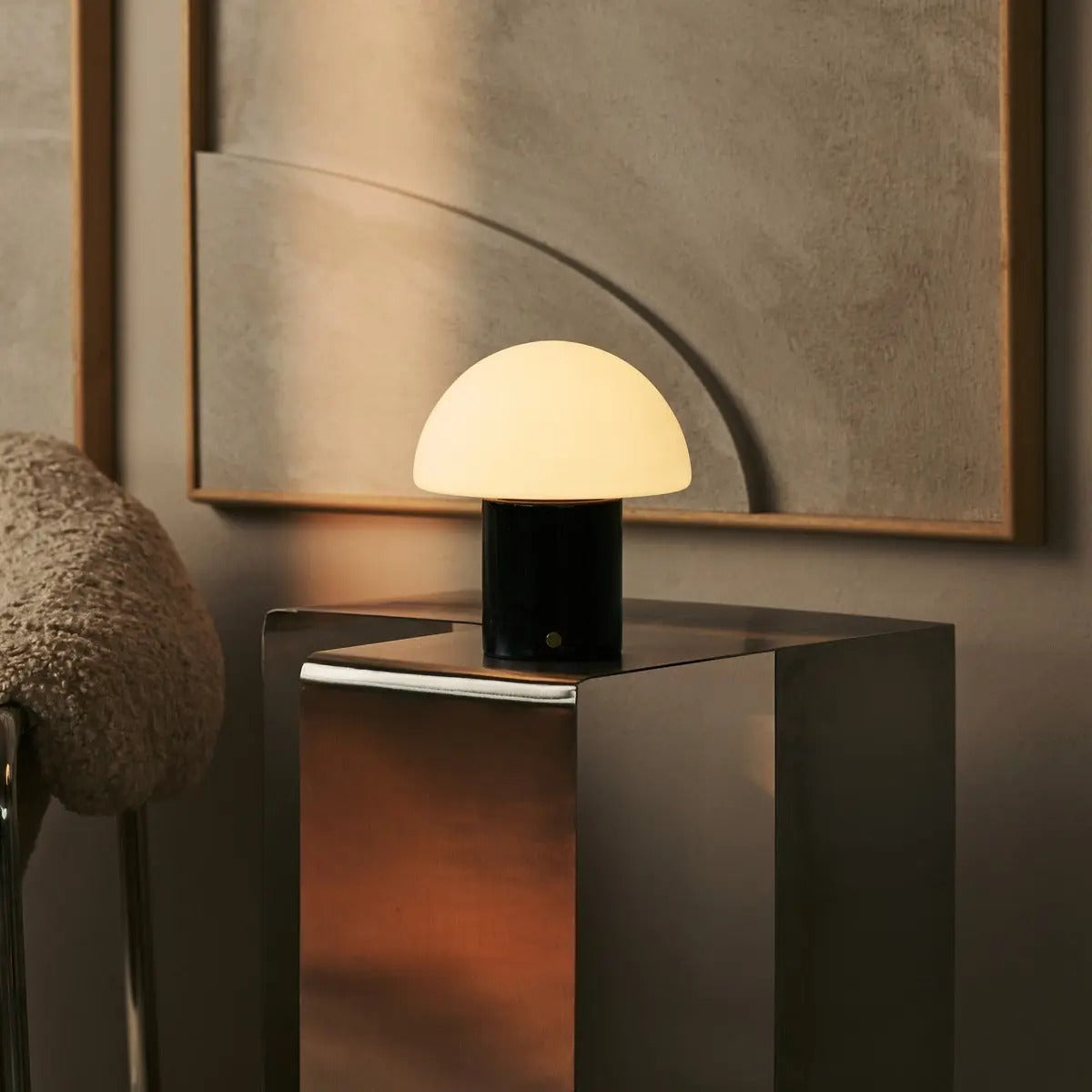 Marble Table Lamp With Wireless LED And Glass Shade