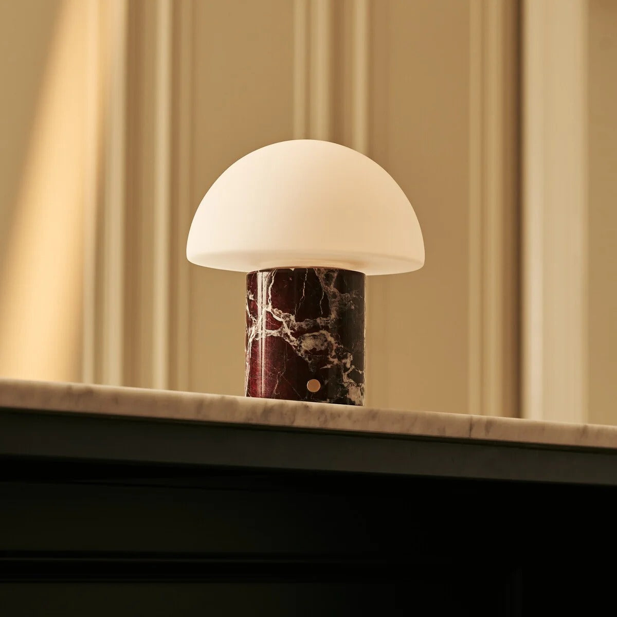 Marble Table Lamp With Wireless LED And Glass Shade