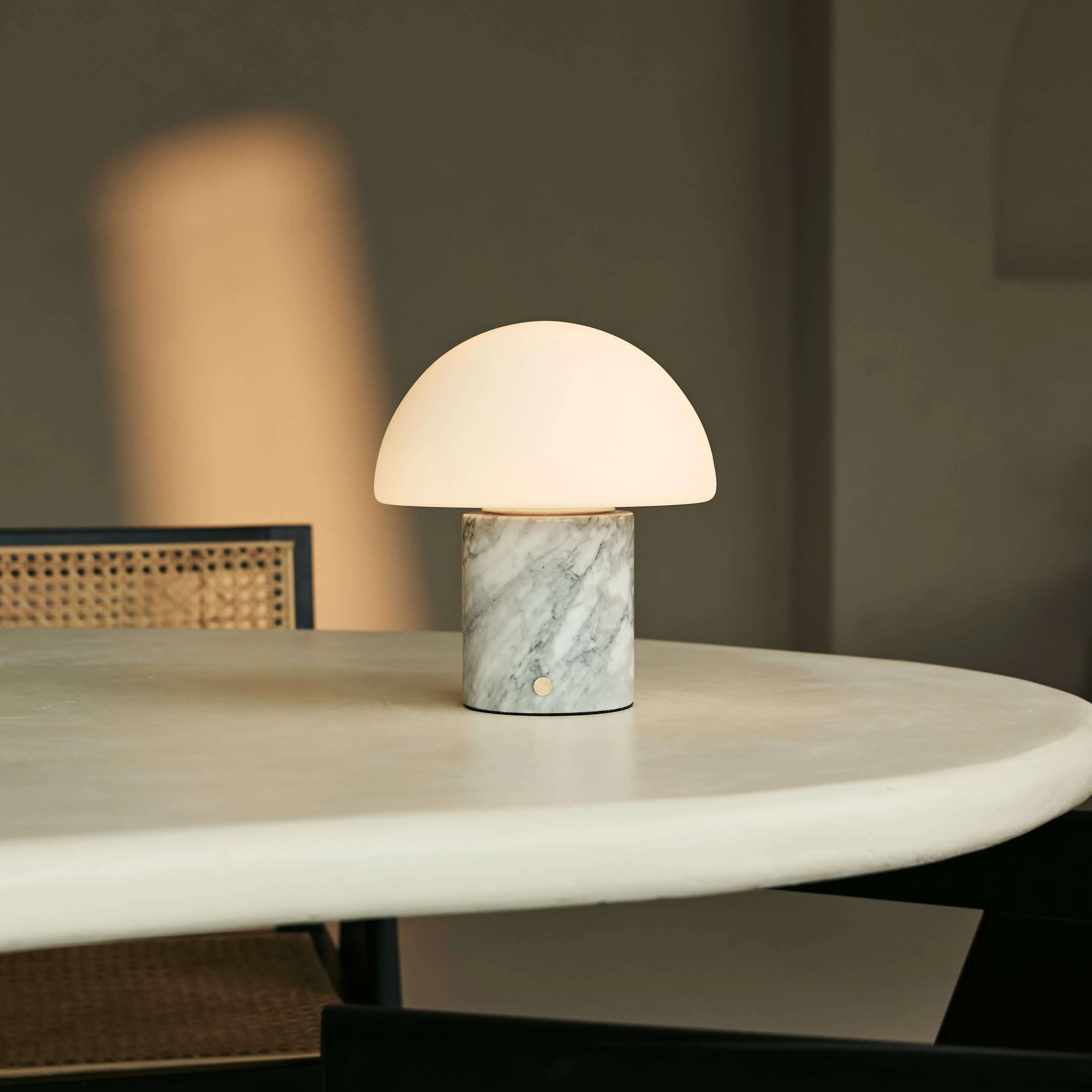 Marble Table Lamp With Wireless LED And Glass Shade