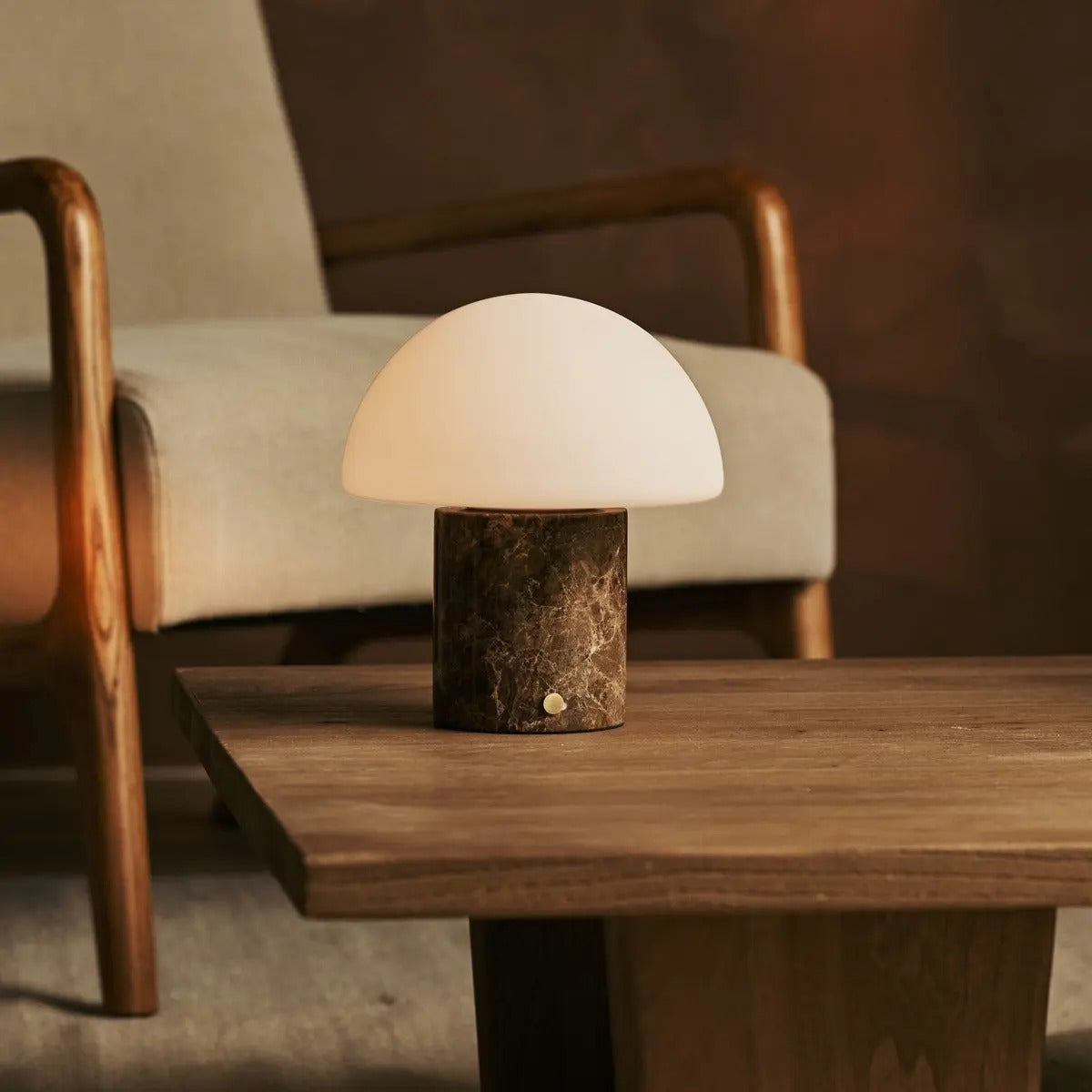 Marble Table Lamp With Wireless LED And Glass Shade