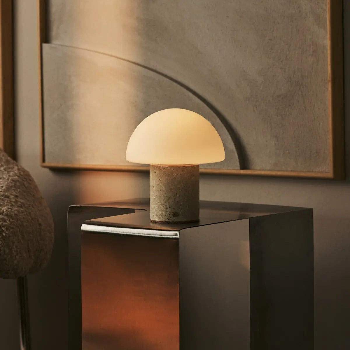 Marble Table Lamp With Wireless LED And Glass Shade